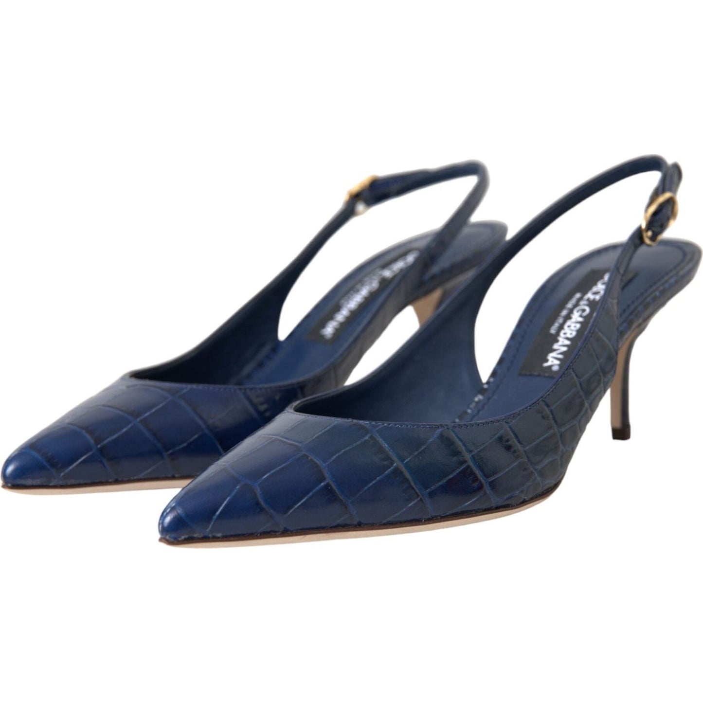 Dolce & Gabbana Dark Blue Croc Leather Slingbacks Shoes LA11160-38