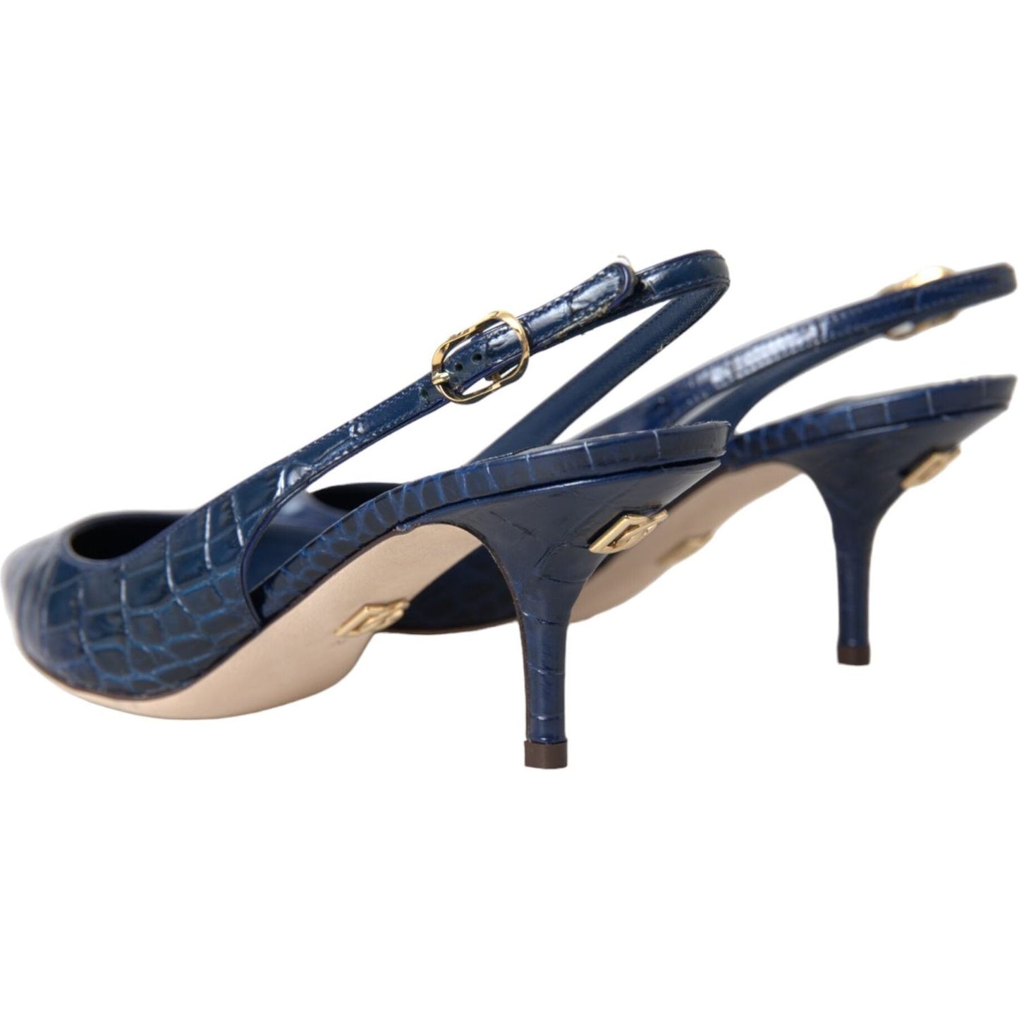 Dolce & Gabbana Dark Blue Croc Leather Slingbacks Shoes LA11160-38