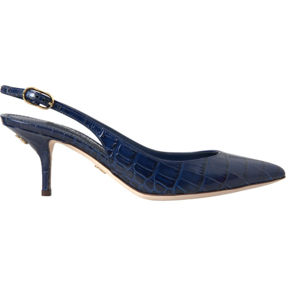 Dolce & Gabbana Dark Blue Croc Leather Slingbacks Shoes LA11160-38