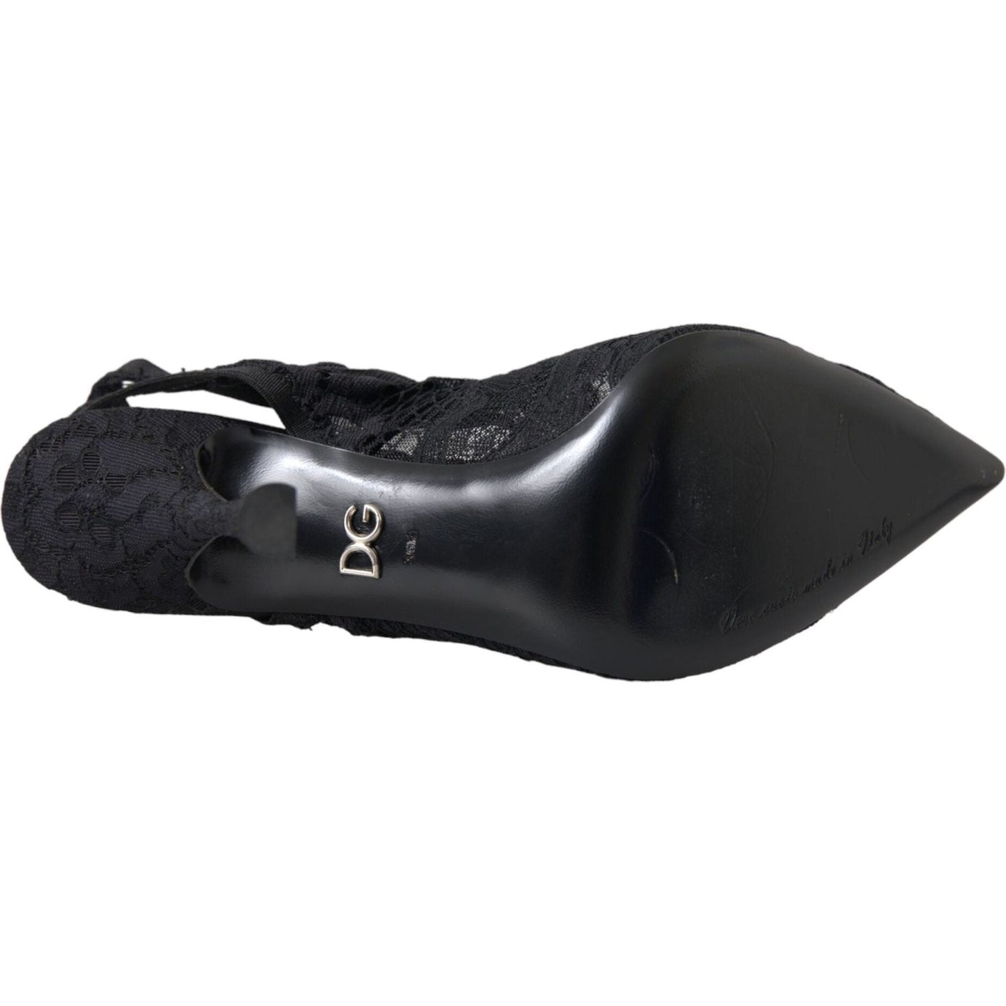 Dolce & Gabbana Black Lace Stretch Heels Slingbacks Shoes LA11198-36