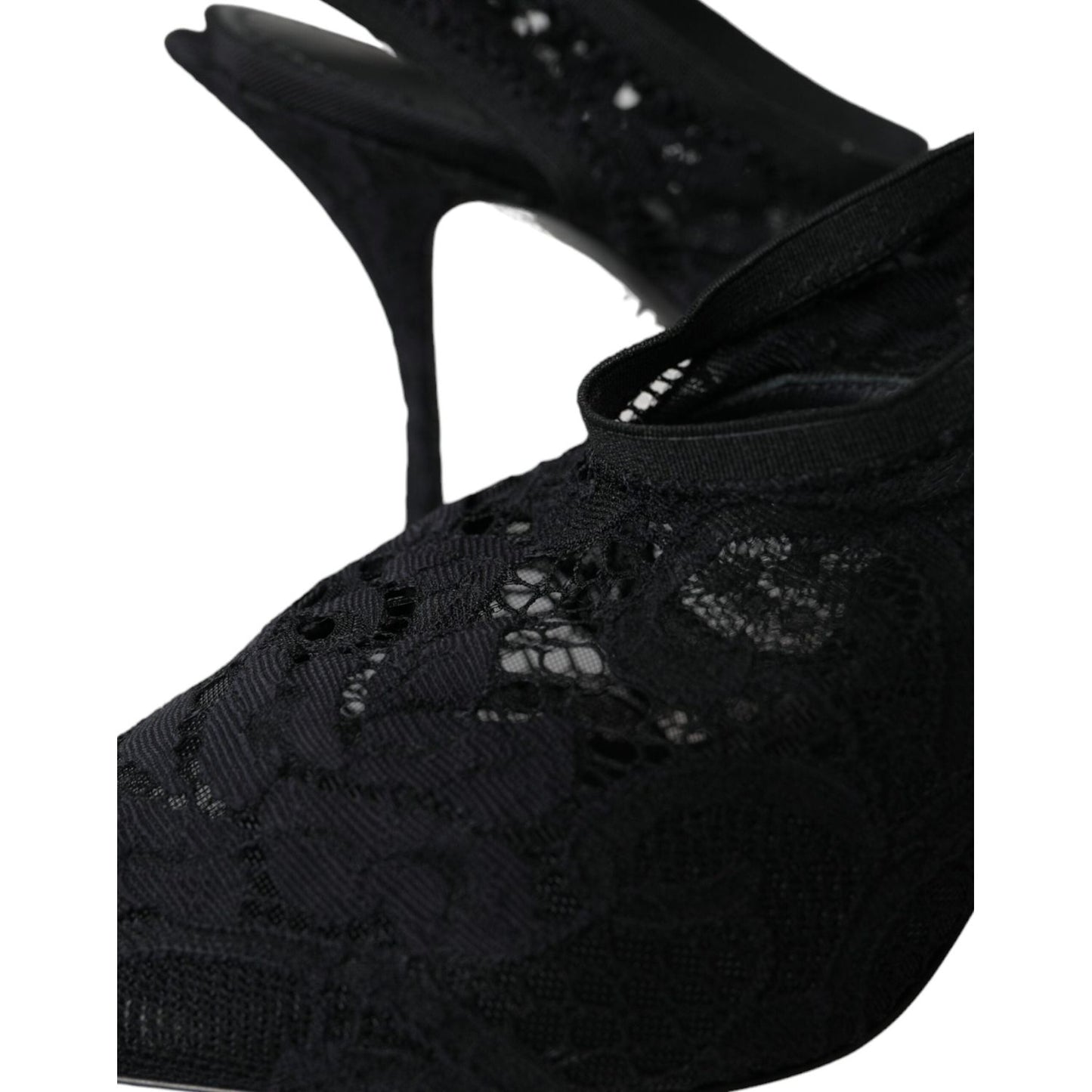 Dolce & Gabbana Black Lace Stretch Heels Slingbacks Shoes LA11198-36