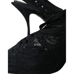 Dolce & Gabbana Black Lace Stretch Heels Slingbacks Shoes LA11198-36