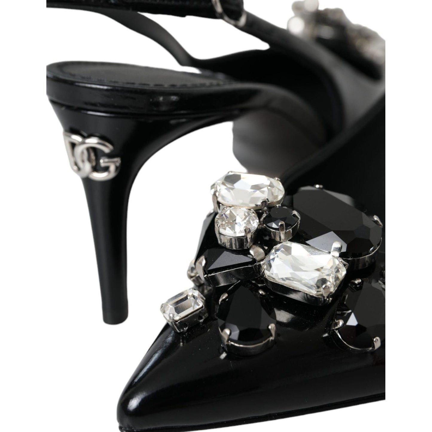 Dolce & Gabbana Black Patent Leather Crystal Slingback Shoes LA11202-39
