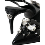 Dolce & Gabbana Black Patent Leather Crystal Slingback Shoes LA11202-39