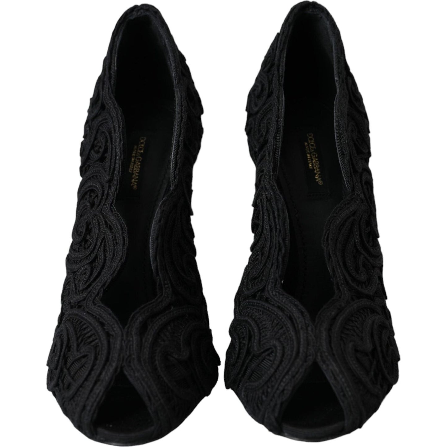 Dolce & Gabbana Black Cordonetto Ricamo Pump Open Toe Shoes LA11181-38