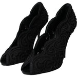 Dolce & Gabbana Black Cordonetto Ricamo Pump Open Toe Shoes LA11181-38