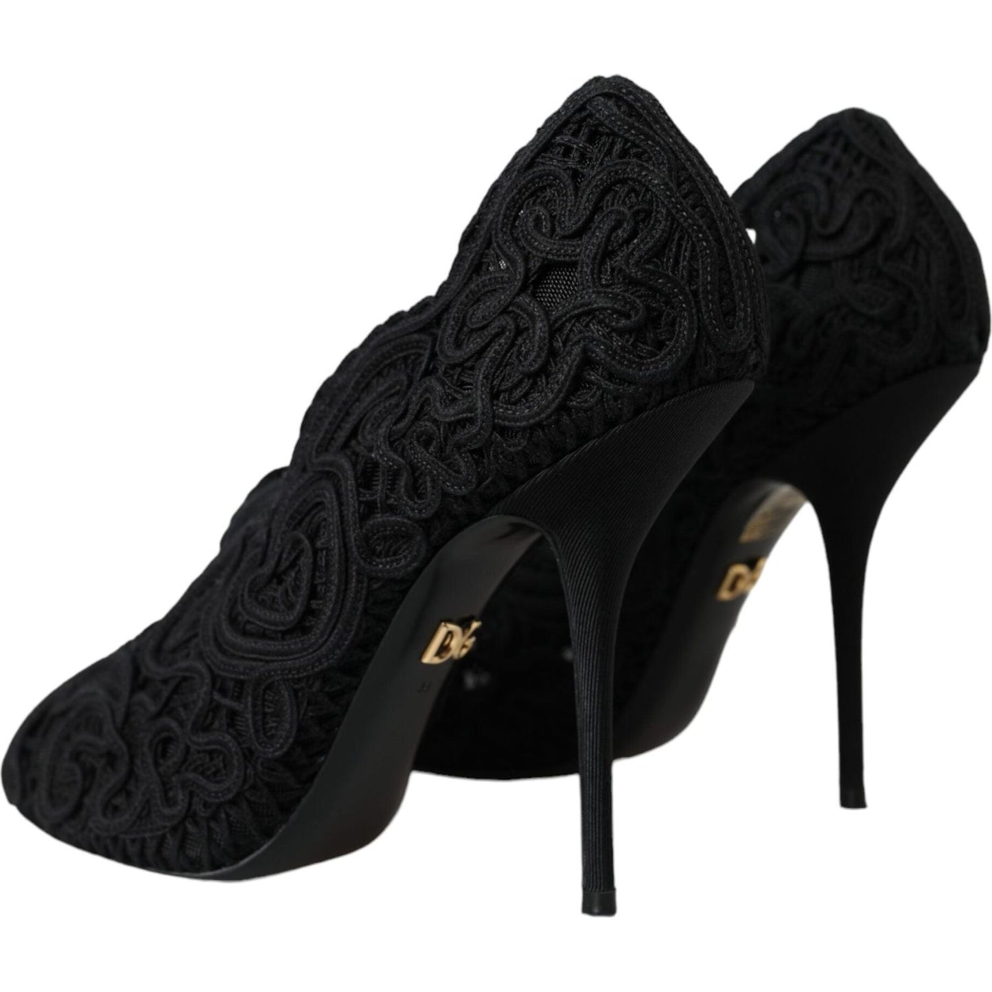 Dolce & Gabbana Black Cordonetto Ricamo Pump Open Toe Shoes LA11181-38