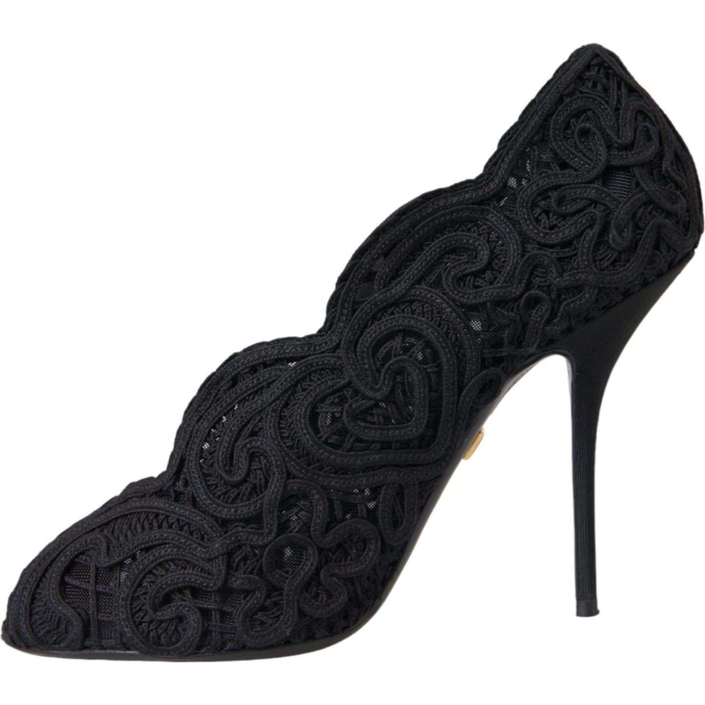 Dolce & Gabbana Black Cordonetto Ricamo Pump Open Toe Shoes LA11181-38