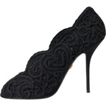 Dolce & Gabbana Black Cordonetto Ricamo Pump Open Toe Shoes LA11181-38