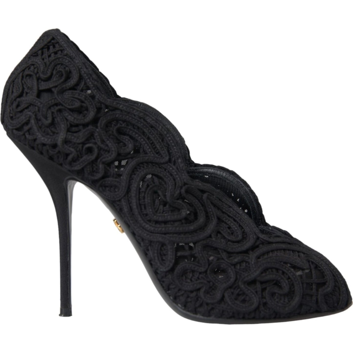 Dolce & Gabbana Black Cordonetto Ricamo Pump Open Toe Shoes LA11181-38