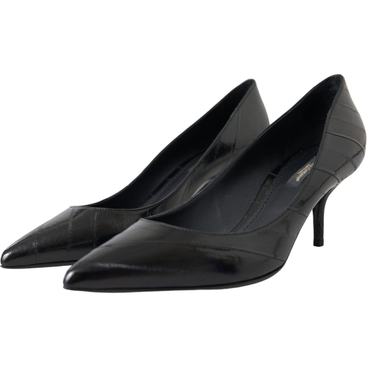 Dolce & Gabbana Black Eel Leather Kitten Heels Pumps Shoes LA11200-39