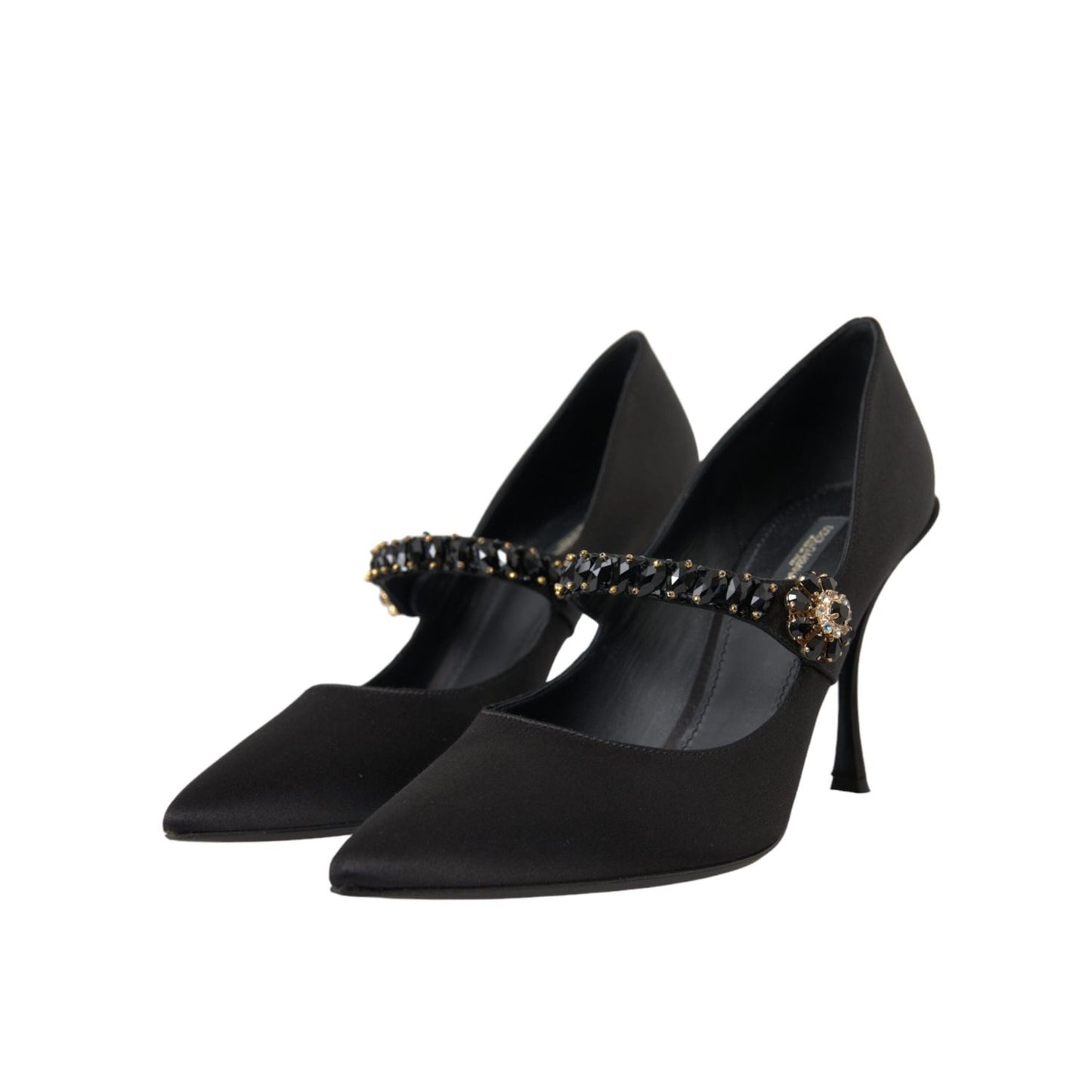 Dolce & Gabbana Black Mary Jane Crystal Heels Pumps Shoes LA11208-40