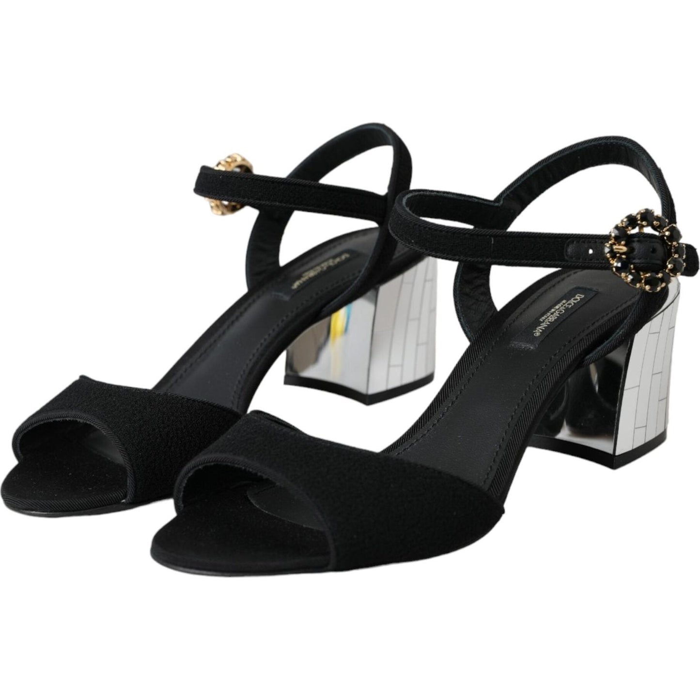 Dolce & Gabbana Black Crystal Ankle Strap Keira Sandal Shoes LA10990-37.5