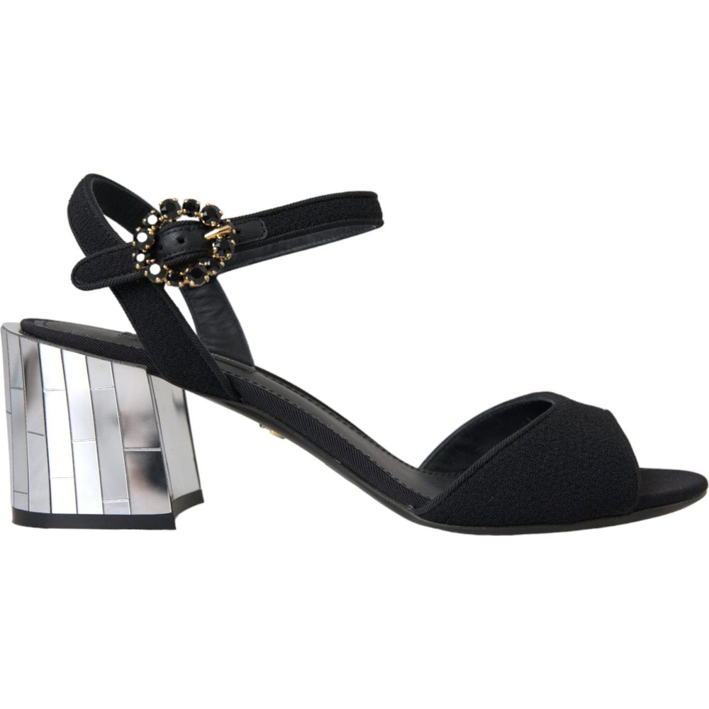 Dolce & Gabbana Black Crystal Ankle Strap Keira Sandal Shoes LA10990-37.5