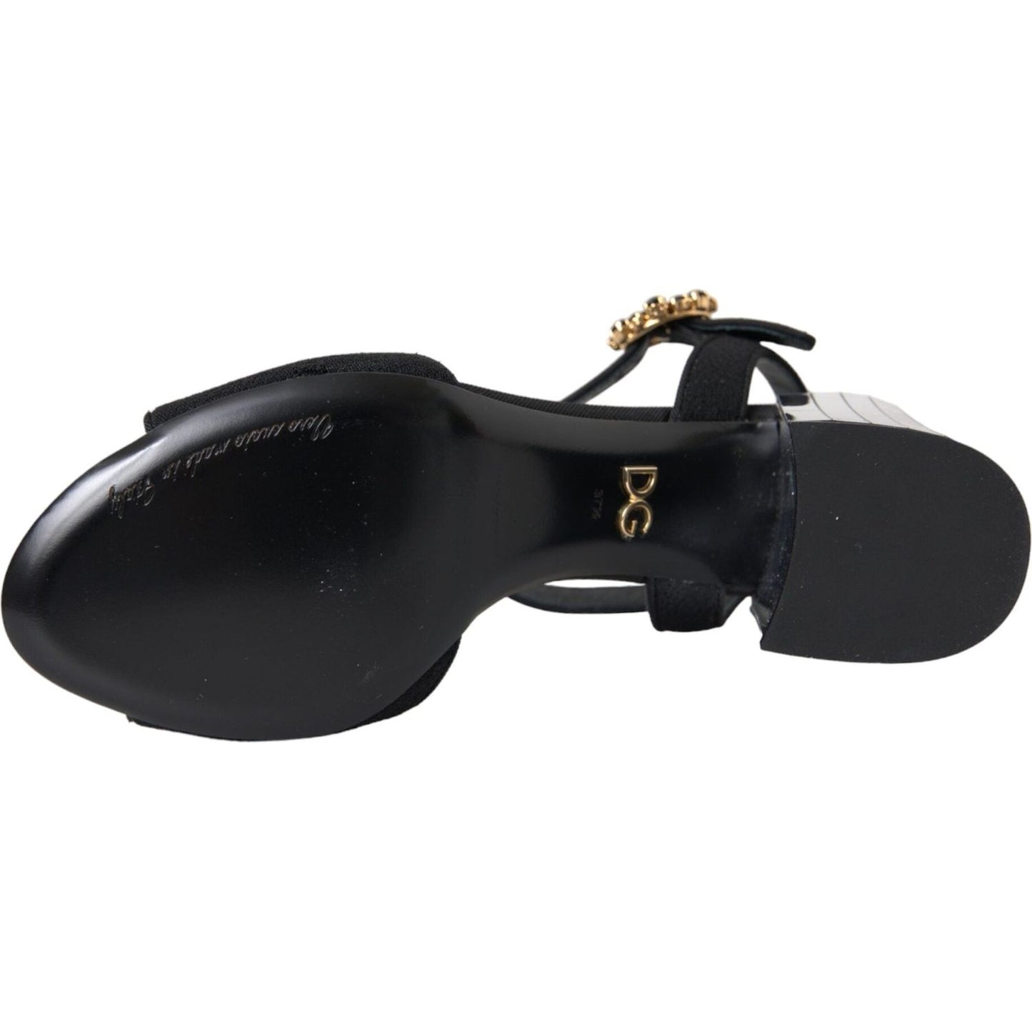 Dolce & Gabbana Black Crystal Ankle Strap Keira Sandal Shoes LA10990-37.5