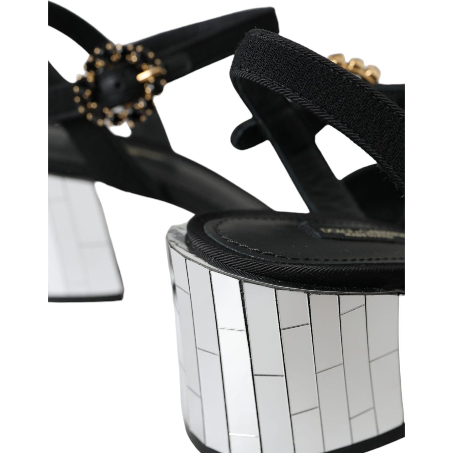 Dolce & Gabbana Black Crystal Ankle Strap Keira Sandal Shoes LA10990-37.5