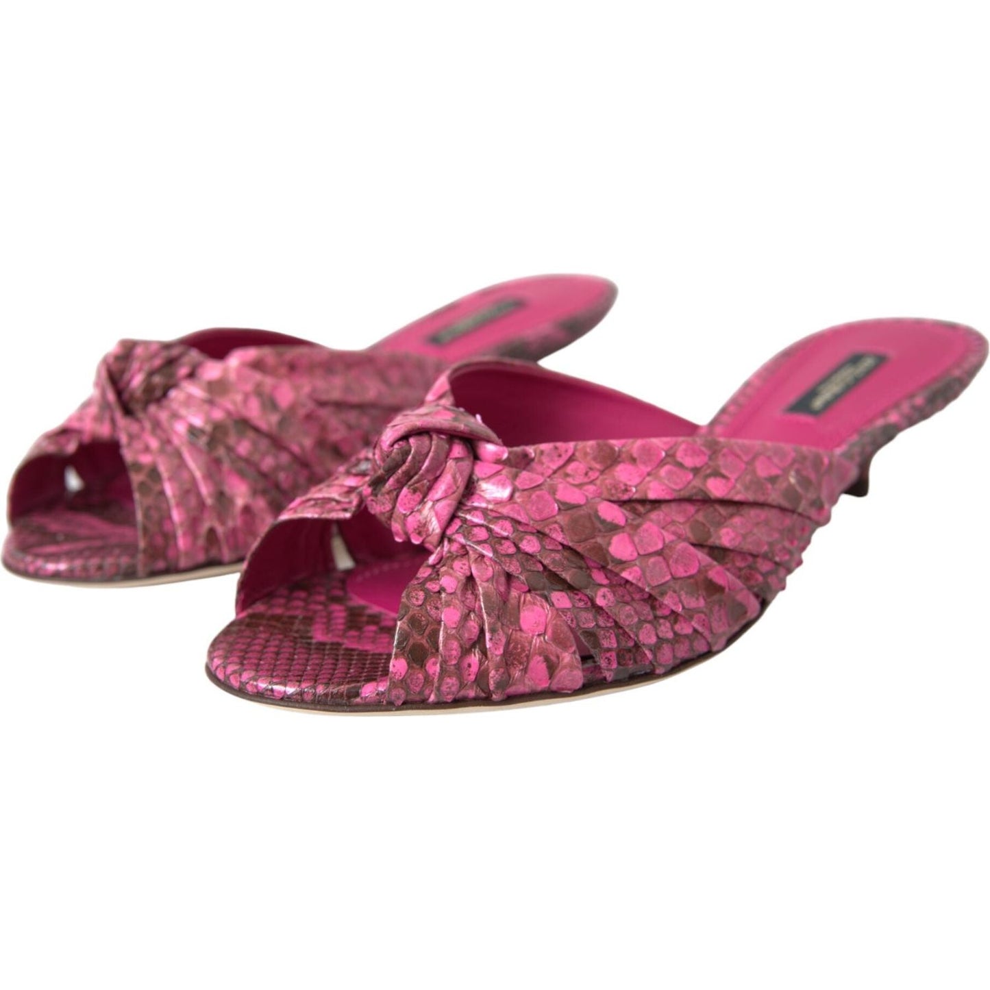 Dolce & Gabbana Pink Exotic Leather Kitten Heels Slides Shoes LA11028-36.5