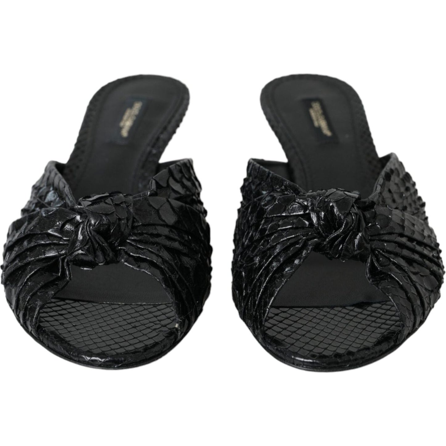 Dolce & Gabbana Black Exotic Leather Heels Slides Shoes LA11030-36.5
