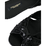Dolce & Gabbana Black Exotic Leather Heels Slides Shoes LA11030-36.5