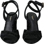 Dolce & Gabbana Black Leopard Suede Heels Sandals Shoes LA11131-36.5