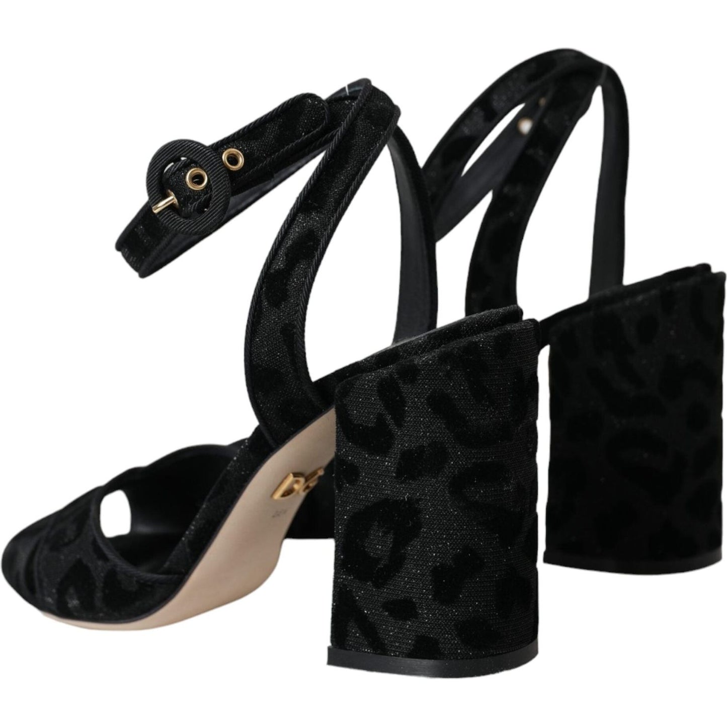 Dolce & Gabbana Black Leopard Suede Heels Sandals Shoes LA11131-36.5