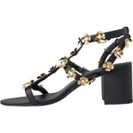 Dolce & Gabbana Black Leather Embellished Heel Sandal Shoes LA11207-39