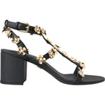 Dolce & Gabbana Black Leather Embellished Heel Sandal Shoes LA11207-39