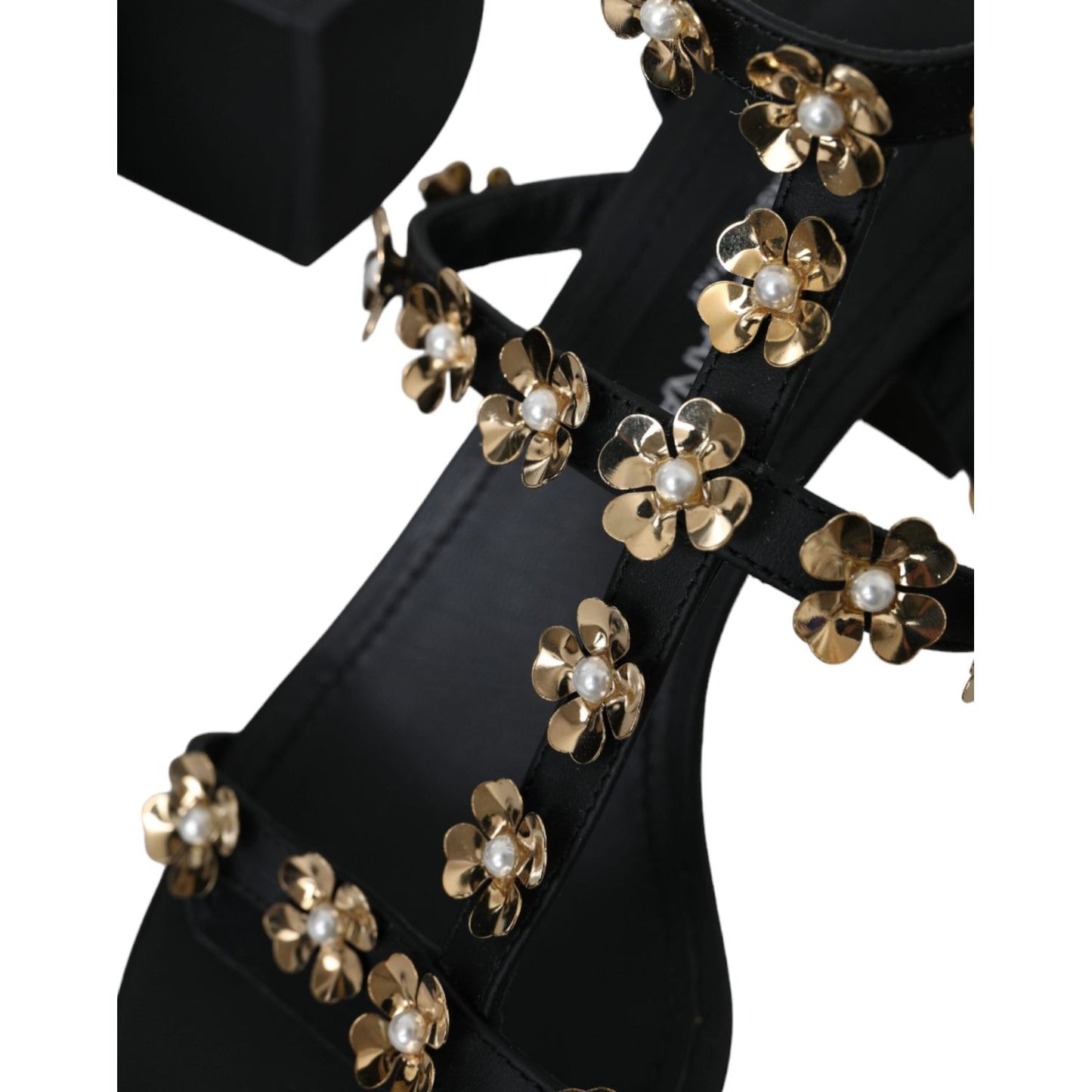 Dolce & Gabbana Black Leather Embellished Heel Sandal Shoes LA11207-39