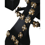 Dolce & Gabbana Black Leather Embellished Heel Sandal Shoes LA11207-39