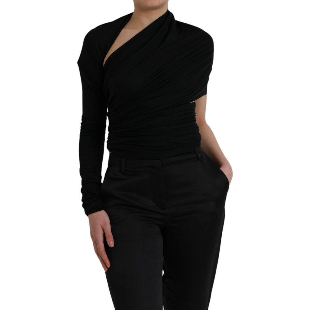 Dolce & Gabbana Black Wool Cutout Asymmetric Long Sleeve Top MS6454-36