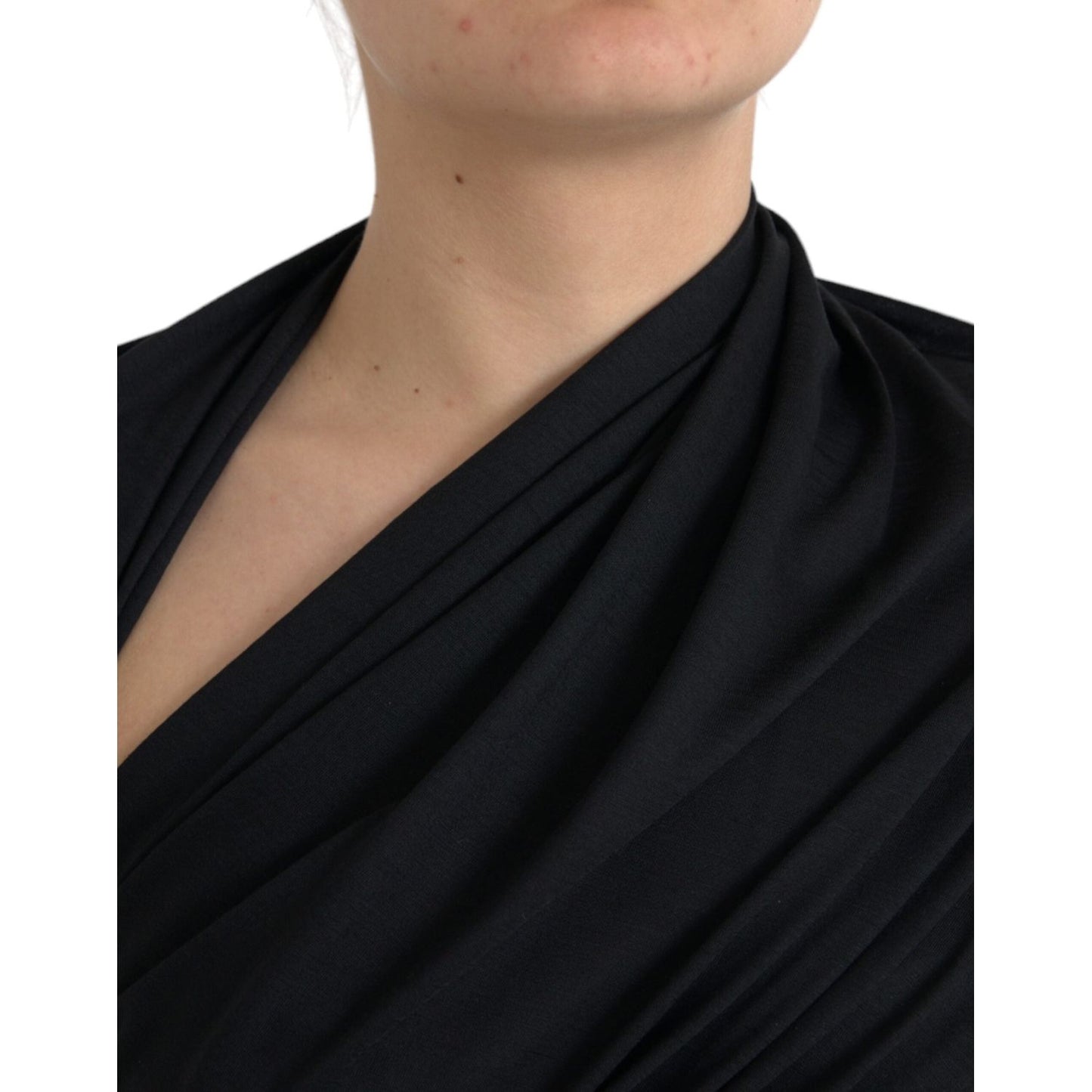 Dolce & Gabbana Black Wool Cutout Asymmetric Long Sleeve Top MS6454-36