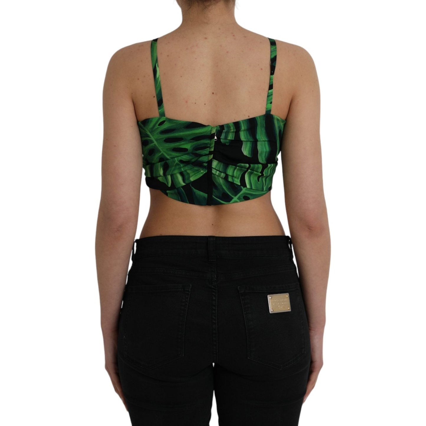 Dolce & Gabbana Black Green Leaf Silk Halter Cropped Top TSH8080-42