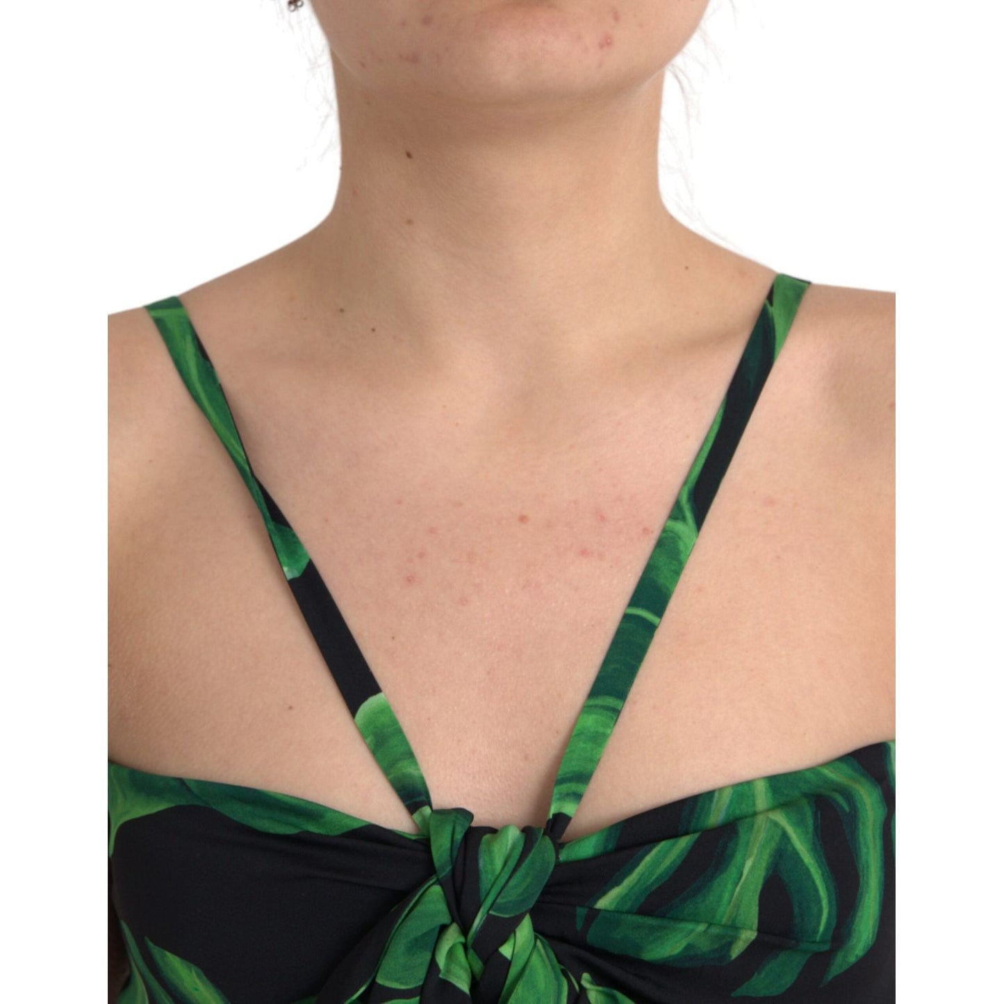 Dolce & Gabbana Black Green Leaf Silk Halter Cropped Top TSH8080-42