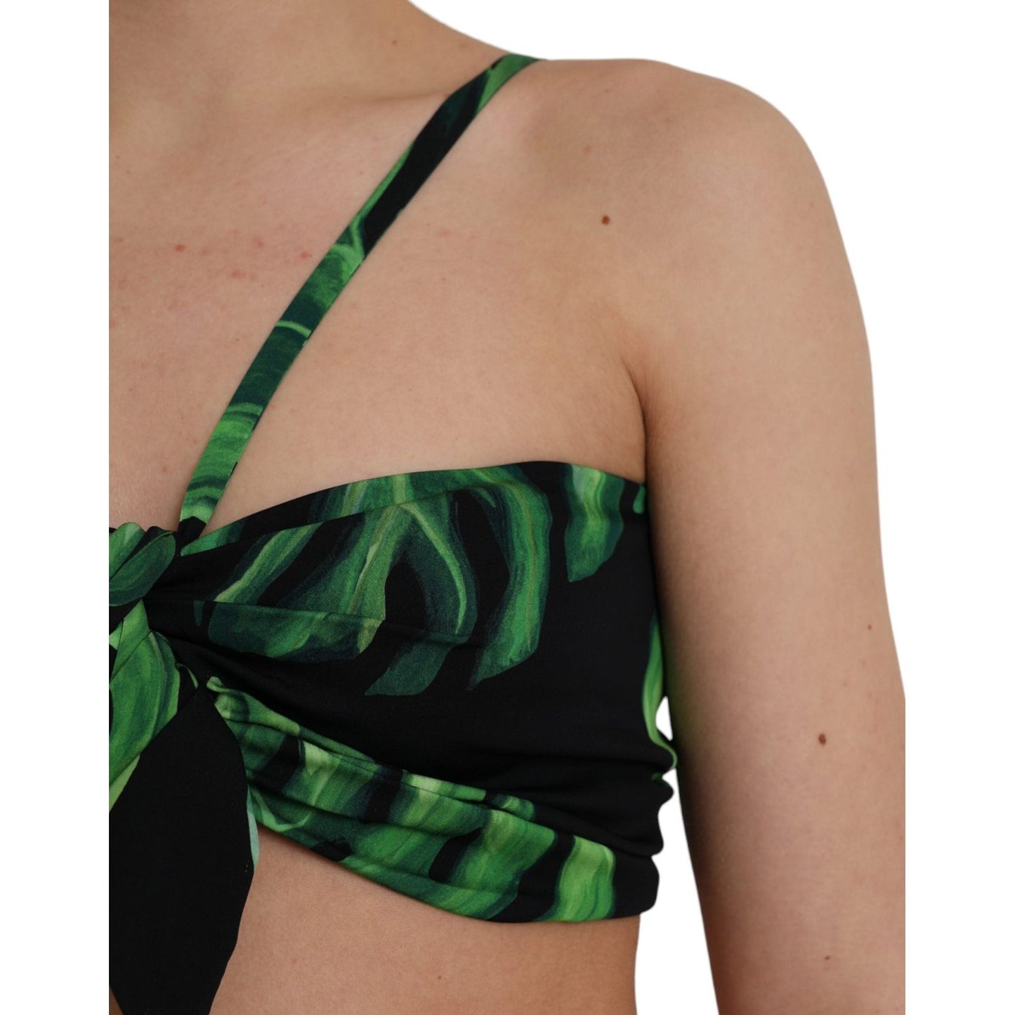 Dolce & Gabbana Black Green Leaf Silk Halter Cropped Top TSH8080-42