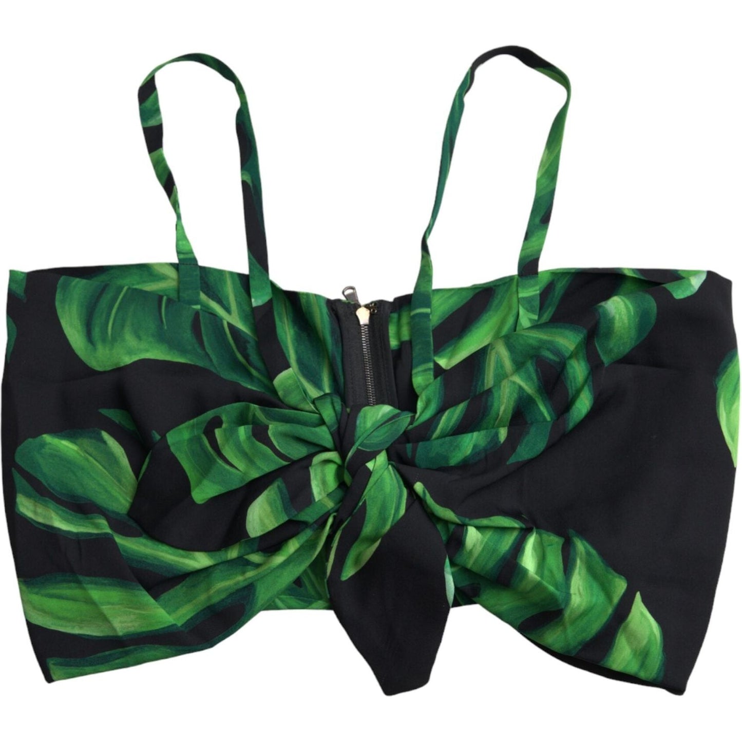 Dolce & Gabbana Black Green Leaf Silk Halter Cropped Top TSH8080-42