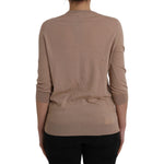 Dolce & Gabbana Brown Wool Black Lace 3/4 Sleeve Blouse Top TSH84047-46