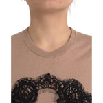 Dolce & Gabbana Brown Wool Black Lace 3/4 Sleeve Blouse Top TSH84047-46
