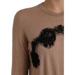 Dolce & Gabbana Brown Wool Black Lace 3/4 Sleeve Blouse Top TSH84047-46