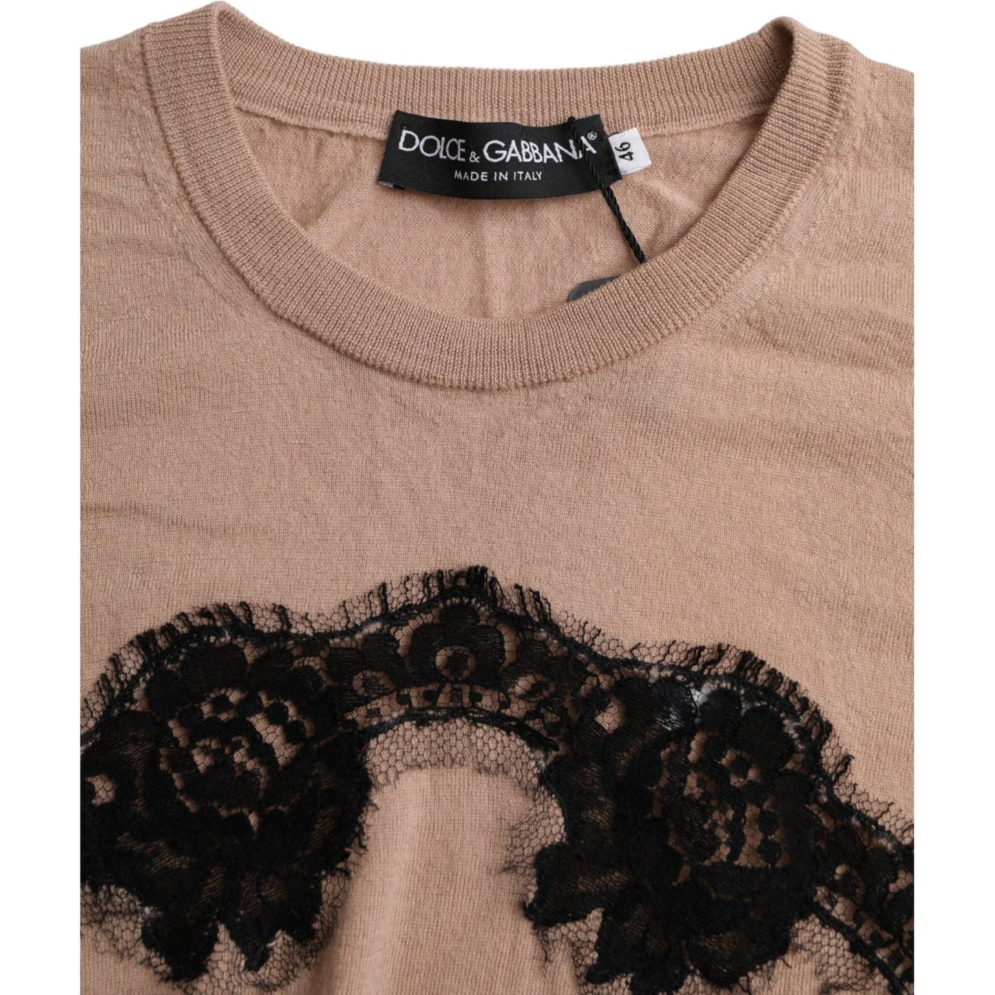 Dolce & Gabbana Brown Wool Black Lace 3/4 Sleeve Blouse Top TSH84047-46