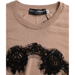 Dolce & Gabbana Brown Wool Black Lace 3/4 Sleeve Blouse Top TSH84047-46