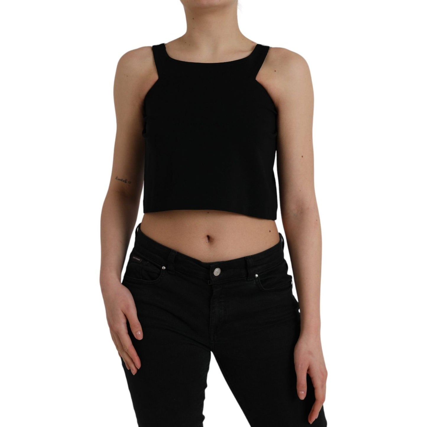 Dolce & Gabbana Black Sleeveless Round Neck Cropped Tank Top TSH84274-40