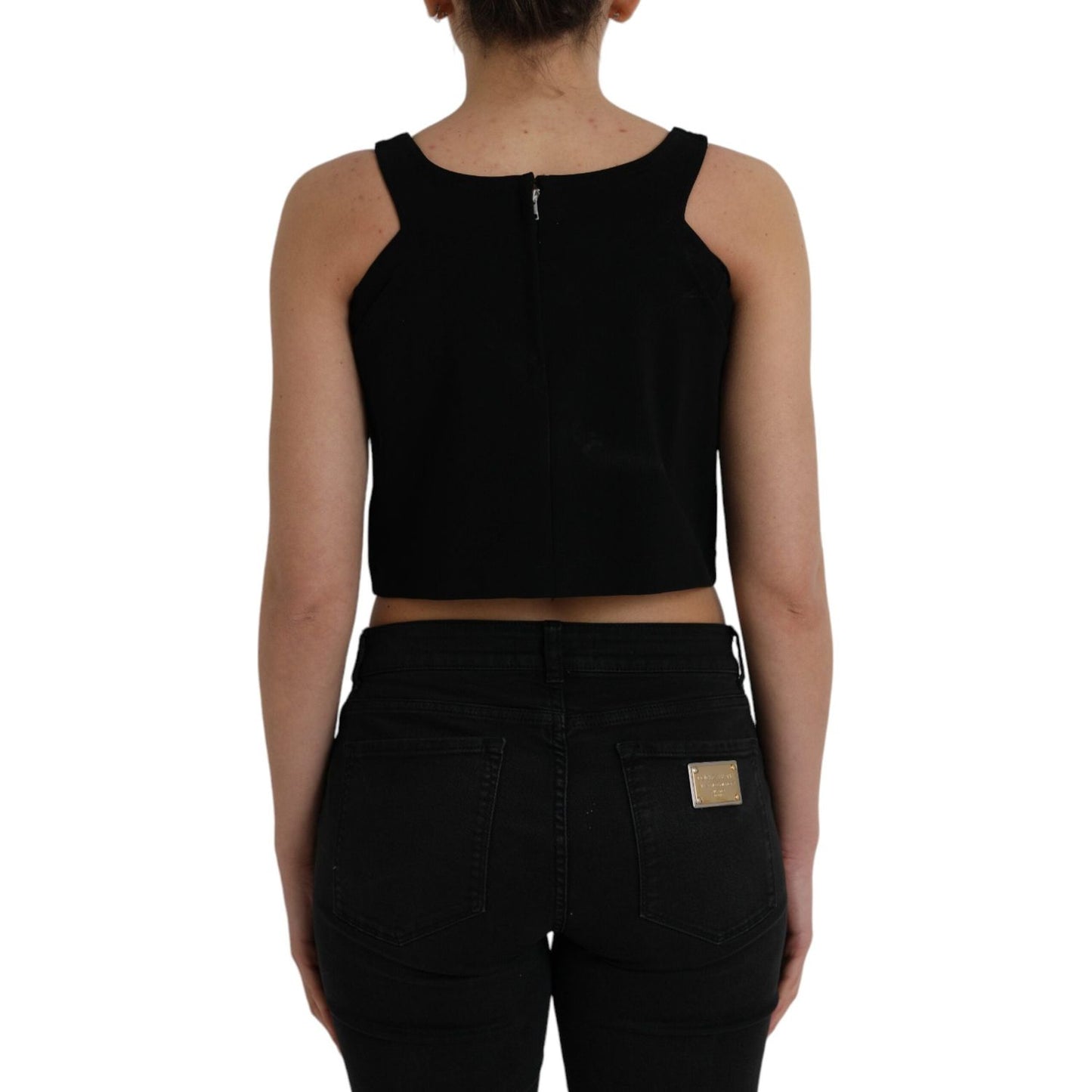 Dolce & Gabbana Black Sleeveless Round Neck Cropped Tank Top TSH84274-40