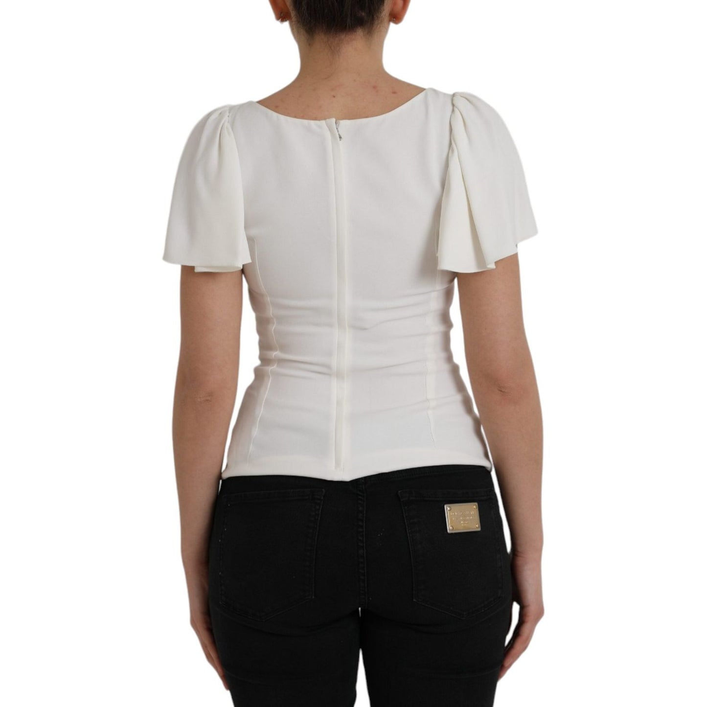 Dolce & Gabbana White Viscose Round Neck Short Sleeves Top TSH852018-36