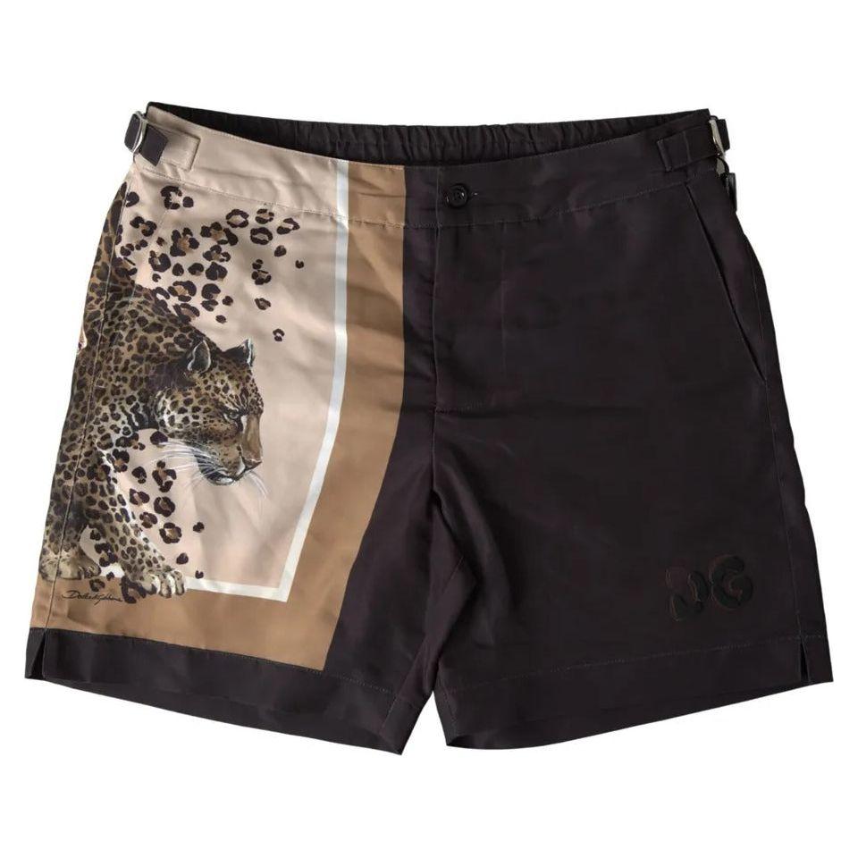 Dolce & Gabbana Dark Brown Leopard Beachwear Swimwear Shorts BIK1701-44