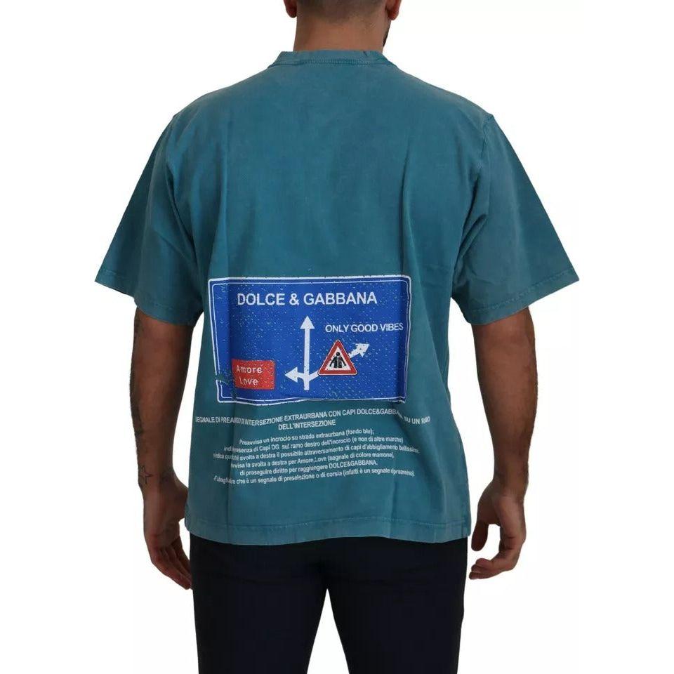 Dolce & Gabbana Blue Logo Print Crewneck Tee Cotton T-shirt TSH83080#-52