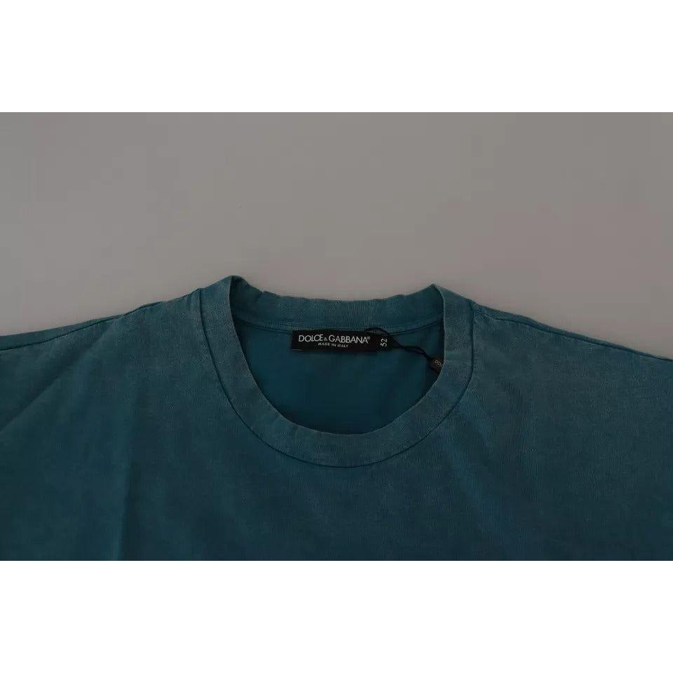 Dolce & Gabbana Blue Logo Print Crewneck Tee Cotton T-shirt TSH83080-44