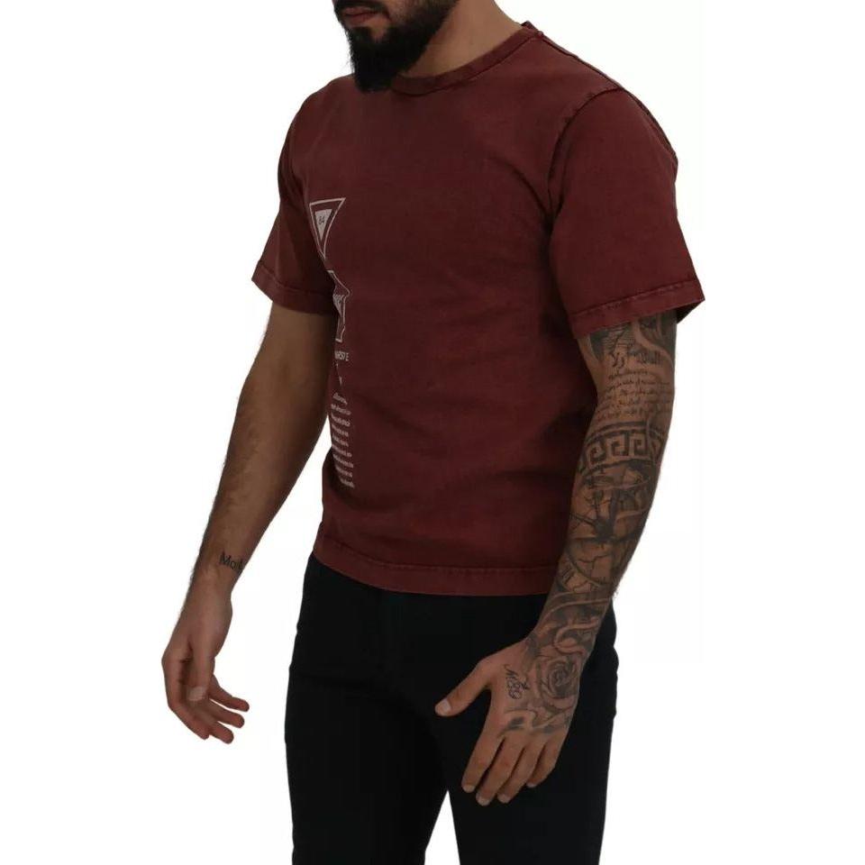 Dolce & Gabbana Maroon Printed Crewneck Tee Cotton T-shirt TSH83073-44