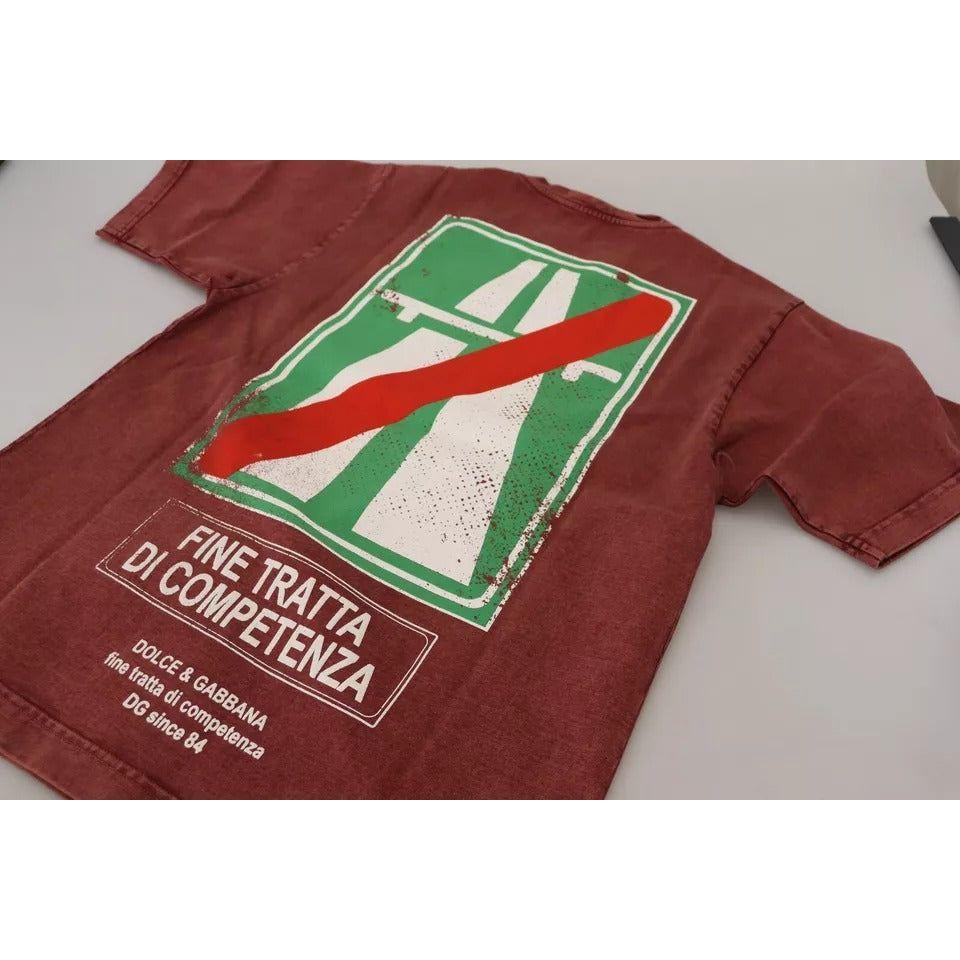 Dolce & Gabbana Maroon Printed Crewneck Tee Cotton T-shirt TSH83073-44