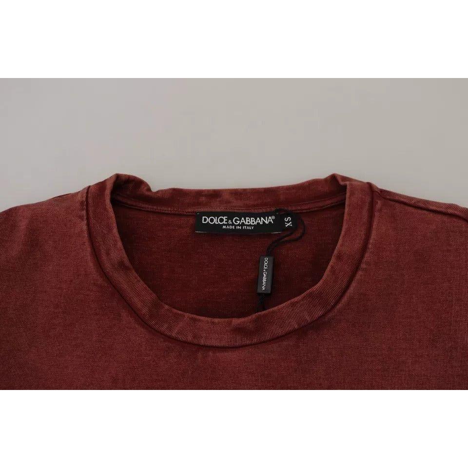 Dolce & Gabbana Maroon Printed Crewneck Tee Cotton T-shirt TSH83073-44
