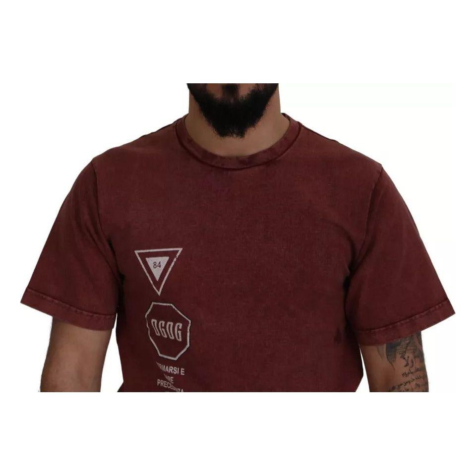 Dolce & Gabbana Maroon Printed Crewneck Tee Cotton T-shirt TSH83073-44